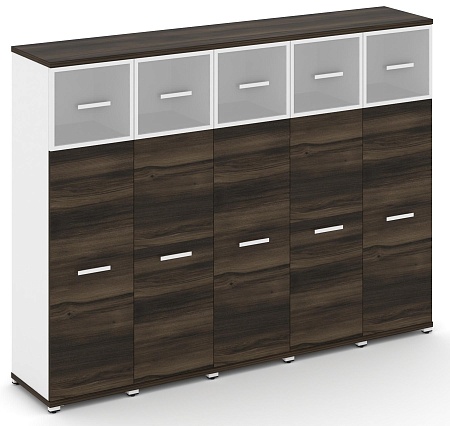 Шкаф пять узких секций, 4 ниши (5 фасадов ЛДСП, 3 ниши + 5 фасадов стекло белое матовое в раме, 1 ниша) CN.STU-454 RM B/W