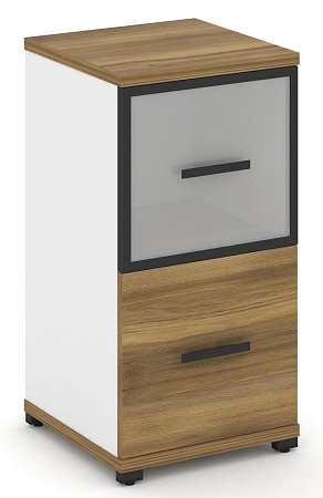 Шкаф одна узкая секция, 2 ниши (фасад ЛДСП, 1 ниша + фасад стекло белое матовое в раме, 1 ниша) CN.STU-212 RM B/W