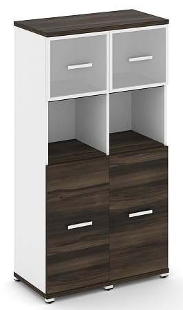 Шкаф две узкие секции, 4 ниши (2 фасада ЛДСП,  2 ниши + 2 фасада стекло белое матовое в раме, 1 ниша) CN.STU-425 RM B/W