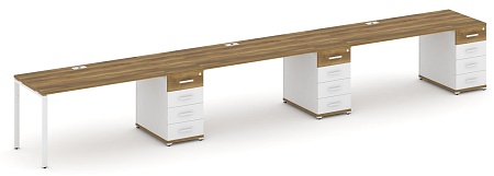 Рабочая станция на 3 места с тремя опорными тумбами CN.ORS-443 B/W