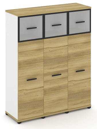 Шкаф три узкие секции, 4 ниши (3 фасада ЛДСП, 3 ниши + 3 фасада стекло белое матовое в раме, 1 ниша) CN.STU-434 RM B/W