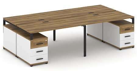 Рабочая станция на 4 места с двумя двухсторонними опорными тумбами CN.DRS-327 B/W