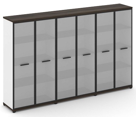 Шкаф три широкие секции, 4 ниши (6 фасадов стекло белое матовое в раме, 4 ниши) CN.STS-436 RM B/W