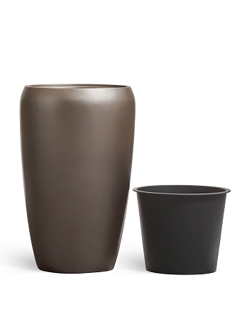 Кашпо TREEZ Effectory Metal Высокий округлый конус Лаковое матовое тёмное серебро в-68 см, д-43 см