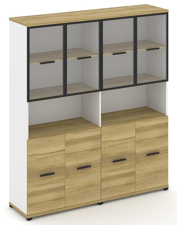 Шкаф две широкие секции, 5 ниш (4 фасада ЛДСП, 2 ниши + 4 фасада стекло прозрачное в раме, 2 ниши) CN.STS-523 RP B/W