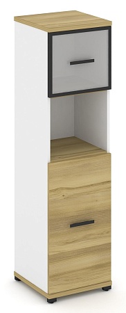 Шкаф одна узкая секция, 4 ниши (фасад ЛДСП, 2 ниши + фасад стекло белое матовое в раме, 1 ниша) CN.STU-415 RM B/W