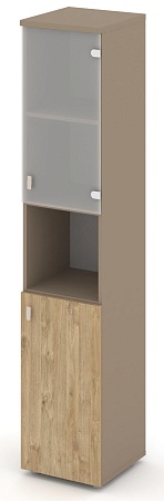 Шкаф высокий узкий правый (1 низкий фасад ЛДСП + 1 низкий фасад стекло сатин матовый) ES.SU-1.4(R)