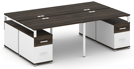 Рабочая станция на 4 места с двумя двухсторонними опорными тумбами CN.DRS-330 B/W