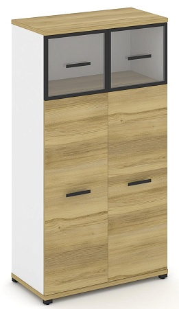 Шкаф две широкие секции, 4 ниши (2 фасада ЛДСП, 3 ниши + 2 фасада стекло прозрачное в раме, 1 ниша) CN.STS-414 RP B/W