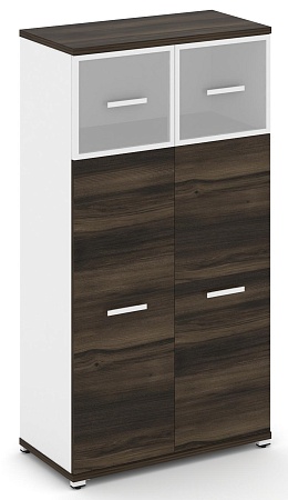 Шкаф две широкие секции, 4 ниши (2 фасада ЛДСП, 3 ниши + 2 фасада стекло белое матовое в раме, 1 ниша) CN.STS-414 RM B/W