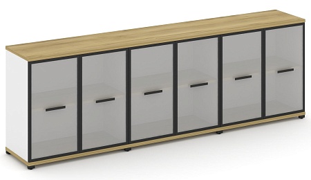 Шкаф три широкие секции, 2 ниши (6 фасадов стекло белое матовое в раме, 2 ниши) CN.STS-233 RM B/W