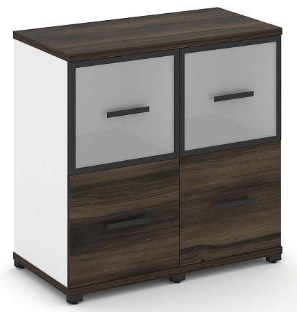 Шкаф две узкие секции, 2 ниши (2 фасада ЛДСП, 1 ниша + 2 фасада стекло белое матовое в раме, 1 ниша) CN.STU-222 RM B/W