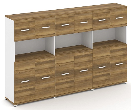 Шкаф три широкие секции, 4 ниши (6 фасадов ЛДСП, 2 ниши + 6 фасадов ЛДСП, 1 ниша) CN.STS-435 B/W