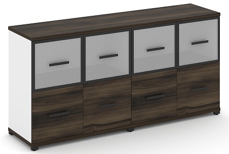 Шкаф две широкие секции, 2 нишии (4 фасада ЛДСП, 1 ниша+ 4 фасада стекло белое матовое в раме, 1 ниша) CN.STS-222 RM B/W