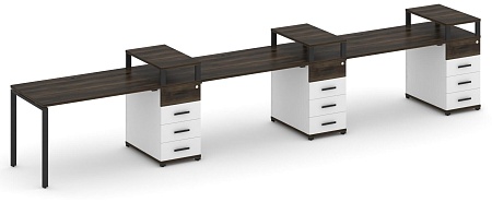 Рабочая станция на 3 места с тремя опорными тумбами CN.ORS-458 B/W