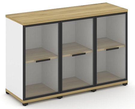 Шкаф три узкие секции, 2 ниши (3 фасада стекло прозрачное в раме, 2 ниши) CN.STU-233 RP B/W