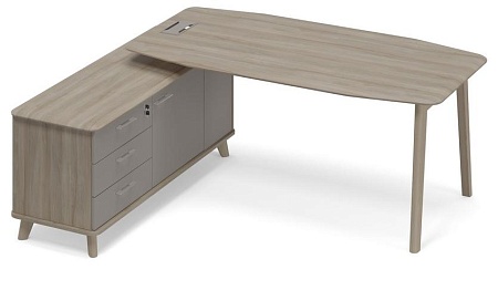 Стол руководителя левый (тип 2) WOOD на опорной тумбе ТМ В2 109