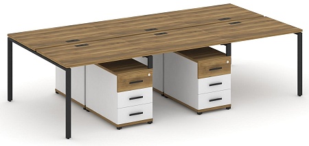 Рабочая станция на 6 мест с двумя двухсторонними опорными тумбами CN.DRS-341 B/W