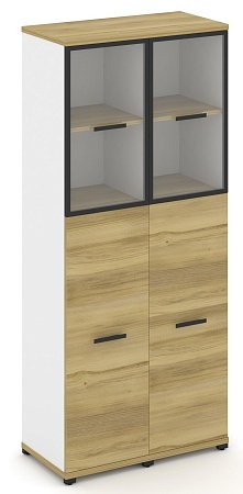 Шкаф две узкие секции, 5 ниш (Два фасада ЛДСП  3 ниши + два фасада стекло прозрачное в раме,  2 ниши) CN.STU-525 RP B/W