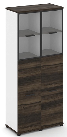 Шкаф две узкие секции, 5 ниш (Два фасада ЛДСП  3 ниши + два фасада стекло прозрачное в раме,  2 ниши) CN.STU-525 RP B/W