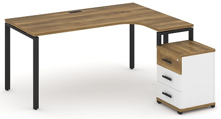 Стол эргономичный правый с опорной тумбой CN.SA-307(R) B/W