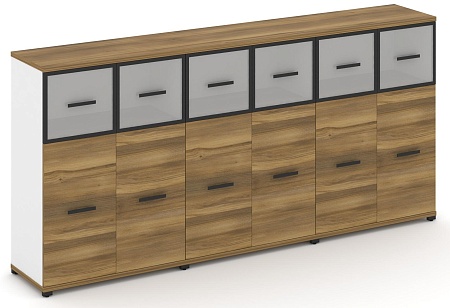 Шкаф три широкие секции, 3 ниши (6 фасадов ЛДСП, 2 ниши + 6 фасадов стекло белое матовое в раме, 1 ниша) CN.STS-334 RM B/W