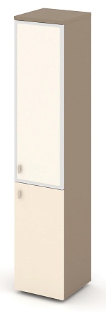 Шкаф высокий узкий правый (1 низкий фасад ЛДСП + 1 средний фасад стекло лакобель Satin в раме) ES.SU-1.2R(R) I/U