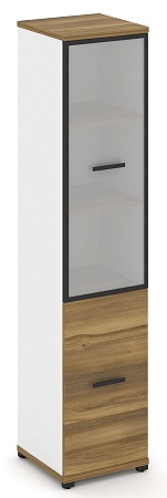 Шкаф одна узкая секция, 5 ниш (фасад ЛДСП  на 2 ниши + фасад стекло белое матовое в раме,  на 3 ниши) CN.STU-512 RM B/W