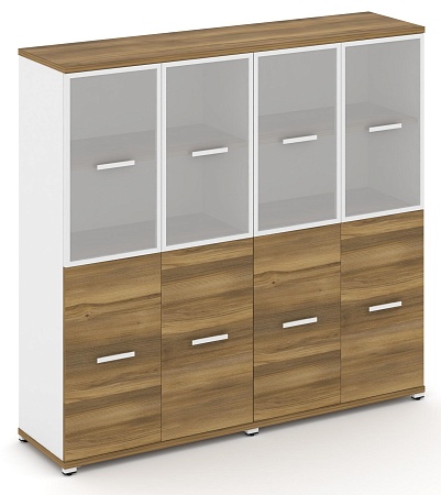 Шкаф две широкие секции, 4 ниши (4 фасада ЛДСП, 2 ниши + 4 фасада стекло белое матовое в раме, 2 ниши) CN.STS-422 RM B/W