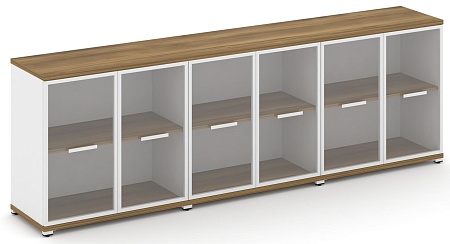 Шкаф три широкие секции, 2 ниши (6 фасадов стекло прозрачное в раме, 2 ниши) CN.STS-233 RP B/W