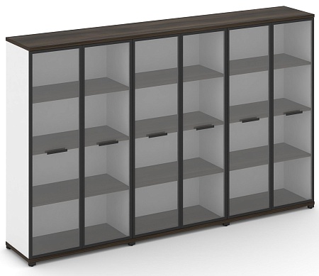 Шкаф три широкие секции, 4 ниши (6 фасадов стекло прозрачное в раме, 4 ниши) CN.STS-436 RP B/W