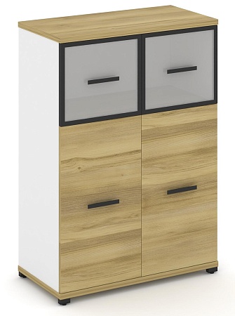 Шкаф две широкие секции, 3 ниши (2 фасада ЛДСП, 2 ниши + 2 фасада стекло стело белое матовое в раме, 1 ниша) CN.STS-314 RM B/W