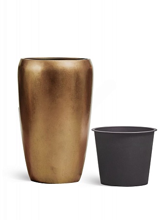 Кашпо TREEZ Effectory Metal Высокий округлый конус Тёмное матовое золото в-68 см, д-43 см