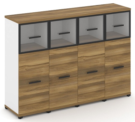 Шкаф четыре узкие секции, 3 ниши (4 фасада ЛДСП, 2 ниши + 4 фасада стекло прозрачное в раме, 1 ниша) CN.STU-344 RP B/W