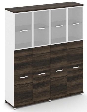 Шкаф две широкие секции, 5 ниш (4 фасада ЛДСП,  3 ниши + 4 фасада стекло белое матовое в раме, 2 ниши) CN.STS-525 RM B/W