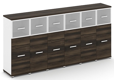 Шкаф шесть узких секций, 3 ниши (6 фасадов ЛДСП, 2 ниши + 6 фасадов стекло белое матовое в раме, 1 ниша) CN.STU-364 RM B/W