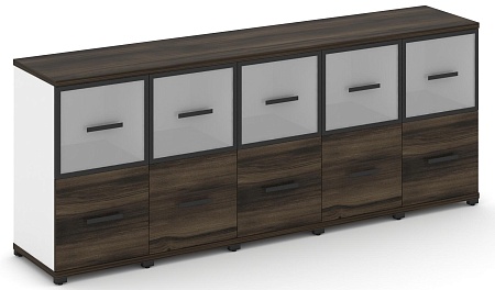 Шкаф пять узких секций, 2 ниши (5 фасадов  ЛДСП, 1 ниша + 5 фасадов стекло белое матовое в раме, 1 ниша) CN.STU-252 RM B/W