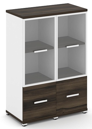 Шкаф две узкие секции, 3 ниши (2 фасада ЛДСП, 1 ниша + 2 фасада стекло прозрачное в раме, 2 ниши) CN.STU-322 RP B/W