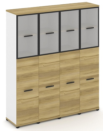 Шкаф четыре узкие секции, 5 ниш (4 фасада ЛДСП, 3 ниши + 4 фасада стекло белое матовое в раме, 2 ниши) CN.STU-545 RM B/W