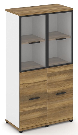 Шкаф две узкие секции, 4 ниши (2 фасада ЛДСП, 2 ниши + 2 фасада стекло прозрачное в раме, 2 ниши) CN.STU-422 RP B/W