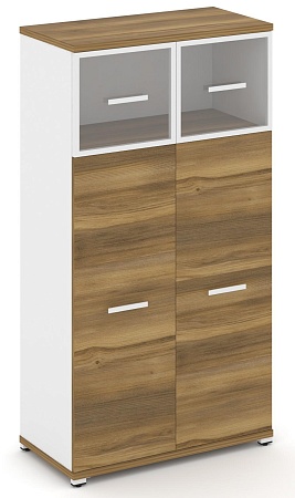 Шкаф две широкие секции, 4 ниши (2 фасада ЛДСП, 3 ниши + 2 фасада стекло прозрачное в раме, 1 ниша) CN.STS-414 RP B/W