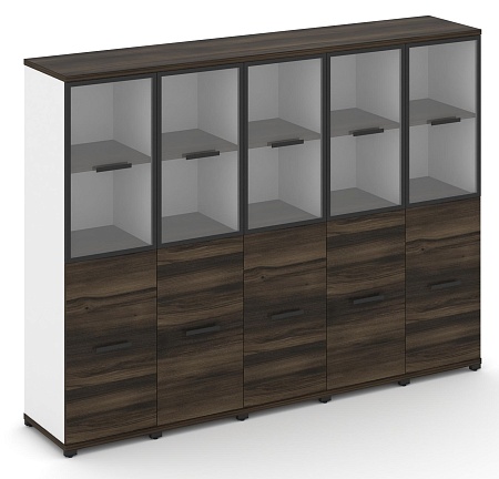 Шкаф пять узких секций, 4 ниши (5 фасадов ЛДСП, 2 ниши + 5 фасадов стекло прозрачное в раме, 2 ниши) CN.STU-452 RP B/W