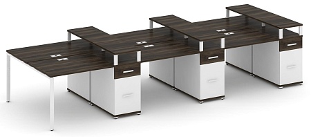 Рабочая станция на 6 мест шестью опорными тумбами CN.DRS-477 B/W