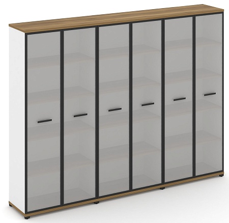 Шкаф три широкие секции, 5 ниш (6 фасадов стекло белое матовое в раме, 5 ниш) CN.STS-538 RM B/W