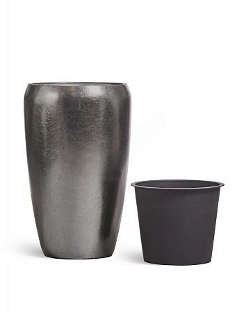 Кашпо TREEZ Effectory Metal Высокий округлый конус Стальное серебро в-68 см, д-43 см