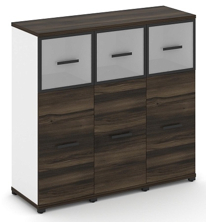 Шкаф три узкие секции, 3 ниши (3 фасада ЛДСП, 2 ниши + 3 фасада стекло белое матовое в раме, 1 ниша) CN.STU-334 RM B/W