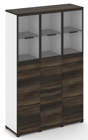 Шкаф три узкие секции, 5 ниш (3 фасада ЛДСП,  3 ниши + 3 фасада стекло прозрачное в раме, 2 ниши) CN.STU-535 RP B/W