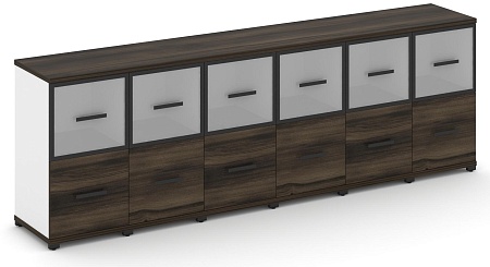 Шкаф шесть узких секций, 2 ниши (6 фасадов ЛДСП, 1 ниша + 6 фасадов стекло белое матовое в раме, 1 ниша) CN.STU-262 RM B/W