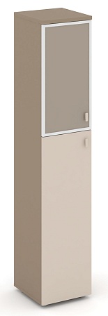 Шкаф высокий узкий левый (1 средний фасад ЛДСП + 1 низкий фасад стекло лакобель Satin в раме) ES.SU-1.7R(L) I/U
