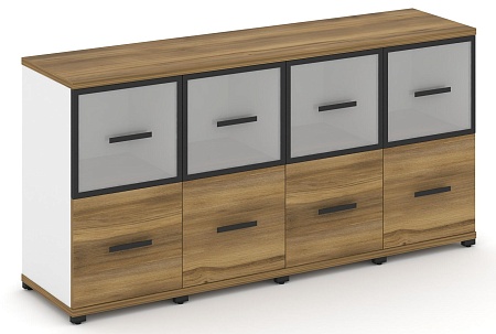 Шкаф четыре узкие секции, 2 ниши (4 фасада ЛДСП, 1 ниша + 4 фасада стекло белое матовое в раме,  1 ниша) CN.STU-242 RM B/W